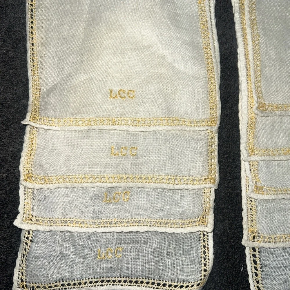 13 VTG Rectangle Linen Cocktail Napkin Embroidered 